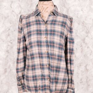 Rails flannel shirt, denim blue and pink plaid,  size medium